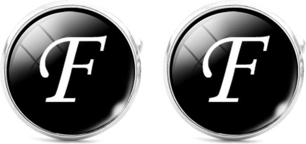 Montebello Manchetknopen Letter F - 316L Staal - Glas - ∅16mm