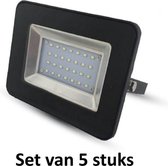 10W LED Bouwlamp| Zwart |4000K (Koel  Wit)|vervangt 50W halogeen | Set van 5