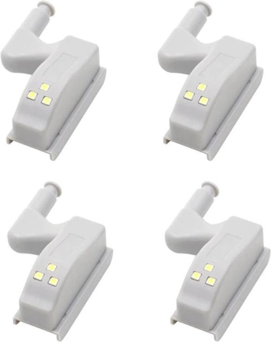 BG4U 4 stuks Automatische LED Kast Verlichting | LED Scharnier Verlichting met Druksensor | Kastverlichting LED Warm Wit | Inclusief batterijen