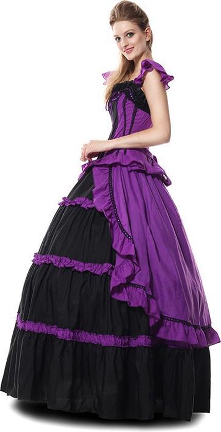 geef de bloem water Hover brandstof Victoriaans jurk in zwart en paars met hoepelrok | Halloween  verkleedkleding maat 40/42 | bol.com