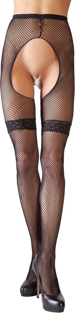 Goedkoopste Cottelli Collection – Visnet Legging met Kanten Jarretels voor Uitnodigend Uiterlijk – Maat M/L - Zwart