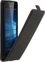 Zwart leder flip case voor de Microsoft Lumia 540 flipcase hoes