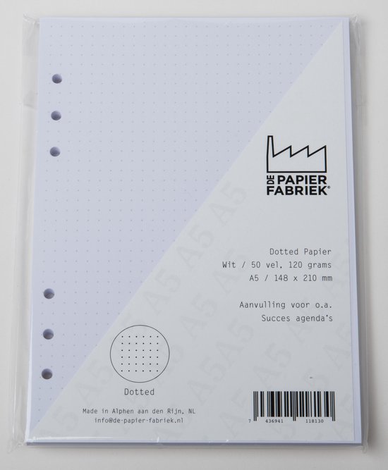Aanvulling A5 Dotted Wit 116g/m² Notitiepapier voor o.a. Succes, Filofax (Clipbook) Planners 100 Pag + 5 Tab KB