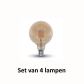 Retro LED lamp Amber glas | ø = 125 mm  L = 177 mm | 2200K Warm Wit | E27 6W vervangt 55W | Set van 4 stuks