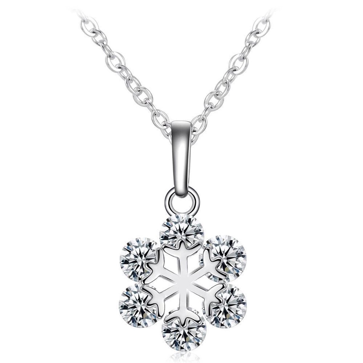 Fate Jewellery Ketting FJ409 - Snowflake - 45cm + 5cm - Zilverkleurig met zirkonia kristallen