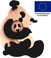 Fauna Speelgoed | Pandafamilie | Houten vormenpuzzel | 100% Handgemaakt in Europa | 18 x 22,5 cm