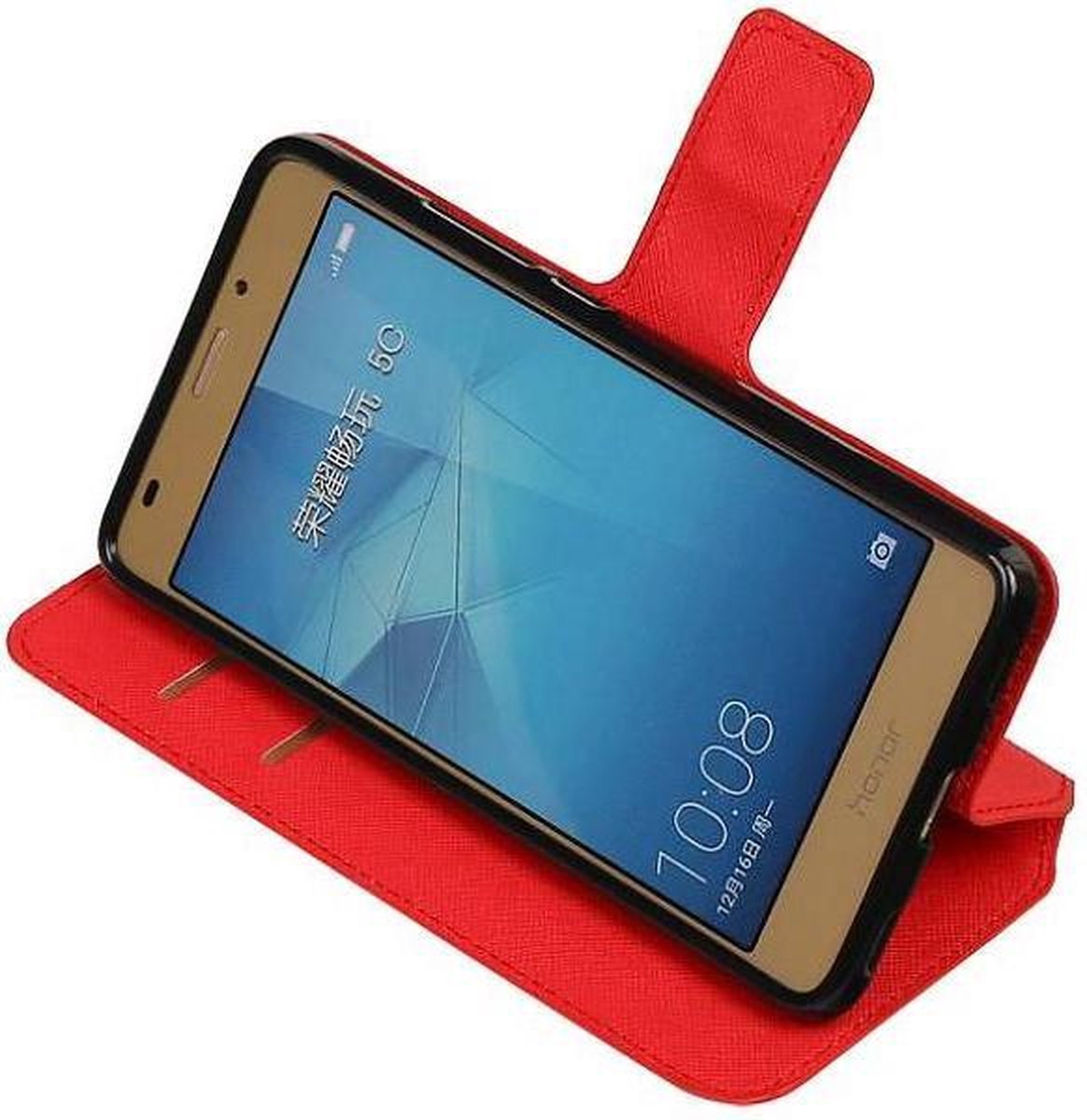 Cross Pattern TPU Bookstyle Wallet Case Hoesjes Geschikt voor Huawei Honor 5c Rood