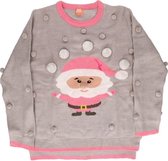 Grijs met roze dames kersttrui met Kerstman - foute kersttruien L
