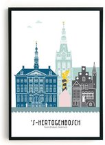 Skyline Poster 'S Hertogenbosch Kleur in Kunststof Fotolijst