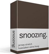 Snoozing Jersey Stretch - Hoeslaken - Extra Hoog - Lits-jumeaux - 160/180x200/220 cm - Bruin