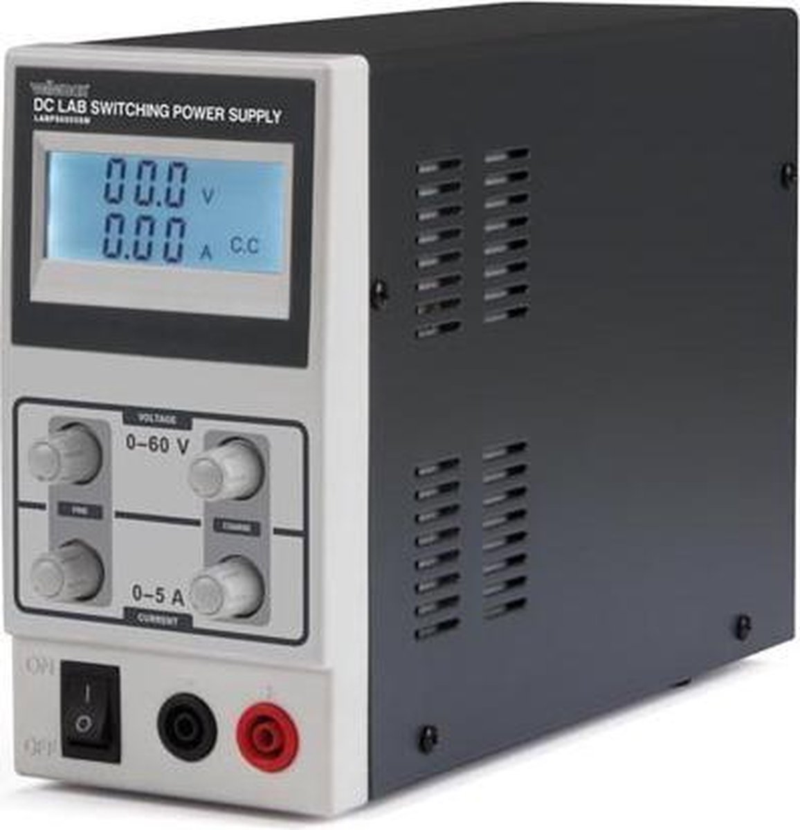 Velleman Laboratoriumvoeding, schakelend, regelbaar, 0-60 VDC/0-5 A, stroombegrenzing, kortsluitbestendig, lcd-scherm, grijs