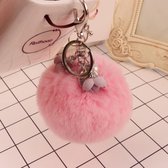 Sleutelhanger Bloem parel licht roze pluch