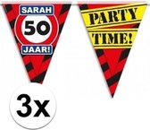 3x Sarah 50 jaar vlaggenlijn waarschuwingsbord 10mtr