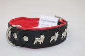 Dog's Companion Leren Halsband - Franse Bulldog - Lengte: 65cm Verstelbaar van: 51-60 cm x 40 mm - Zwart/Rood
