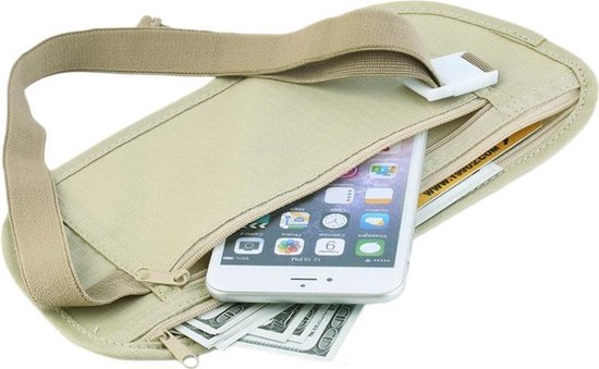 Foto: Money belt heuptasje reisportemonnee beige