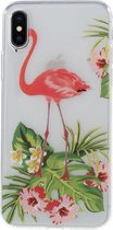 Shop4 - iPhone X Hoesje - Zachte Back Case Flamingo Transparant