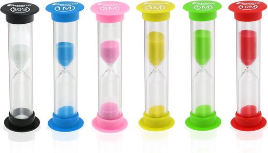 Foto: Setje van 6 zandlopers 30sec 1min 2min 3mins 5mins 10min pippashop