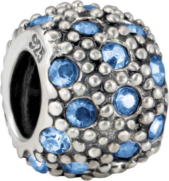 Quiges - 925 - Zilveren - Bedels -Sterling zilver - Beads - Kraal Charm met Zirkonia Blauw - Geschikt – voor - alle bekende merken - Armband Z503