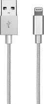 SBS Fabric USB-A naar Apple Lightning Kabel MFI 1 Meter - Zilver