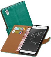 Zakelijke Book Case Telefoonhoesje Geschikt voor de Sony Xperia L1 - Portemonnee Hoesje - Pasjeshouder Wallet Case - Groen