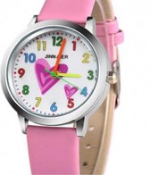 Horloge- Roze- Leer-Hartjes-Kinderen- 3 cm-Charme Bijoux