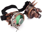 Steampunk goggles bril koper - LED lampje vergrootglas - groen glas