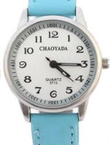 Horloge- 32 mm- Licht blauw- Chayonada- Lederen bandje- kinder- dames