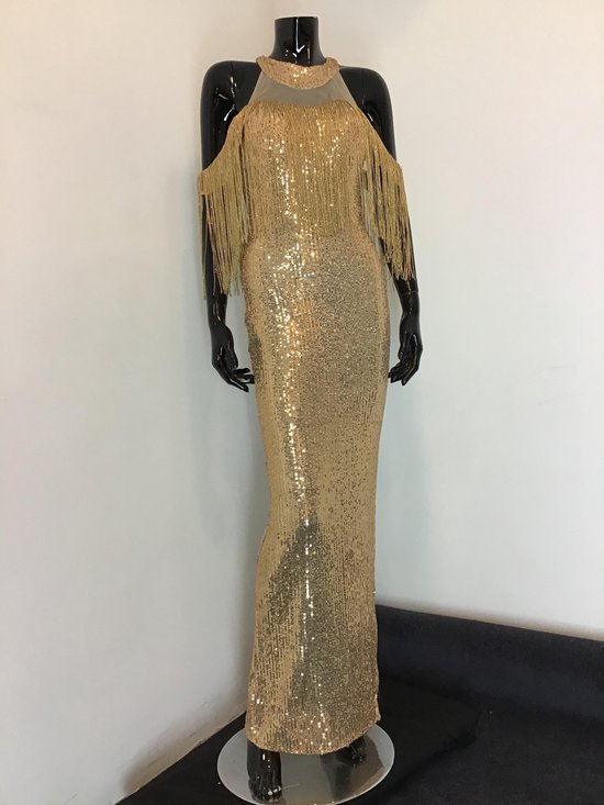 Gouden gala jurk met franjes | bol.com