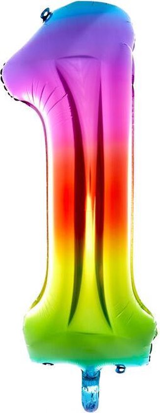Helium ballon - Cijfer ballon - Nummer 1 - 1 jaar - Verjaardag - Rainbow - Regenboog ballon - 80cm