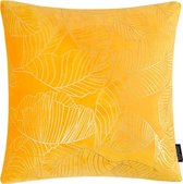 Housse de coussin feuilles de velours jaune | Velours / Polyester | 45 x 45 cm