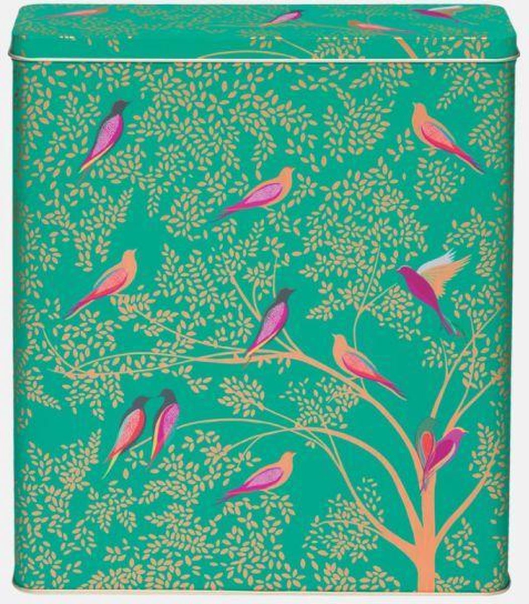 Sara Miller London - Bewaarblik Vogels - Groen - Cereal - Blik - Rechthoek - 22,6 x 26,2 x 7,2 cm