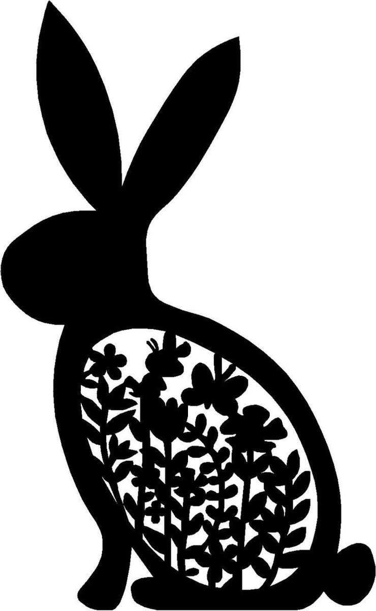 Pasen - Lente - Haas - Raamsticker - Paashaas met bloemen - set van 2 - 15x9,5cm - witte achtergrond