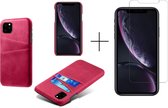 Card Case voor Apple iPhone 11 | PU Leren Back Cover | Luxe Telefoonhoesje | Pasjeshouder | Roze + 1x Screenprotector