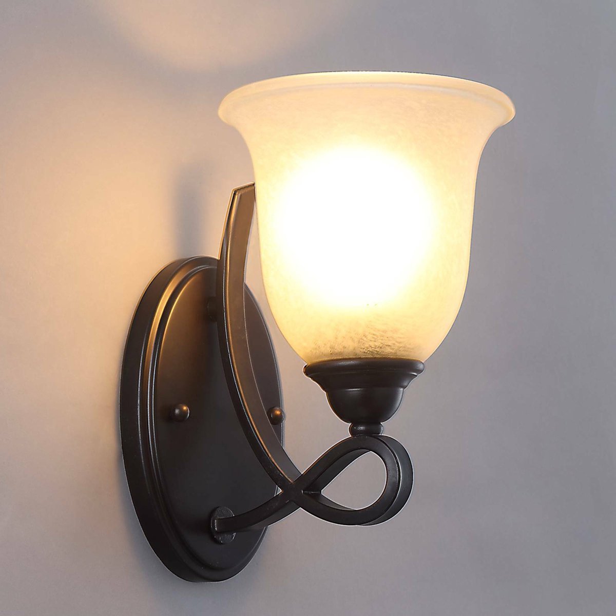 Lucande - LED wandlamp - 1licht - metaal, glas - H: 25 cm - E27 - donkerbruin, wit - Inclusief lichtbron