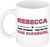 Naam cadeau Rebecca - The woman, The myth the supergirl koffie mok / beker 300 ml - naam/namen mokken - Cadeau voor o.a verjaardag/ moederdag/ pensioen/ geslaagd/ bedankt