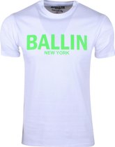 Ballin - Heren T-Shirt - Regular Fit - Wit - Neon Groen