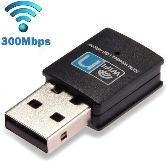 A04 Wifi Adapter - USB - 300 Mbps - 2,4 GHz - Universele Internetadapter - Zwart