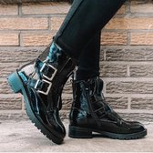 Shoekueen Dames Enkellaarzen Zwart Lak Gespen  37