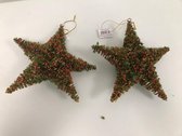 Decoratieve kerststerren - scherpe kunstplant met veel kleine besjes en blaadjes - 20 cm hoog - twee stuks