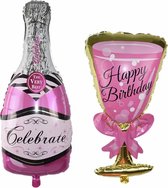 Folieballon Celebrate fles met glas (Fles 99 x 45 cm /Glas 98 x 38 cm)