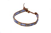 Silventi 710401495 Wikkelarmband met Kralen - Blauw - Leer - Lichtbruin - Kralen - 24CM - Bras - Knoopsluiting