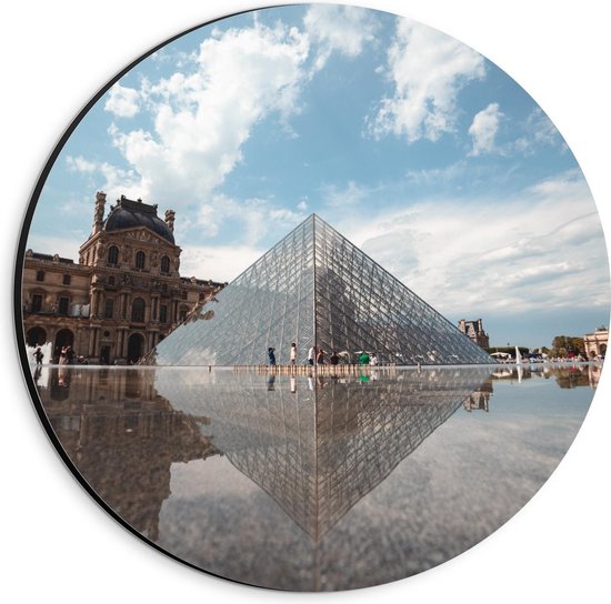Dibond Wandcirkel - Louvre in Parijs - 20x20cm Foto op Aluminium Wandcirkel (met ophangsysteem)