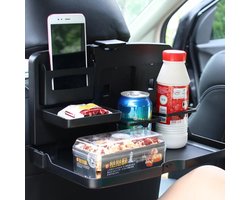 Universele auto eettafel voor de achterbank, veelzijdig inklapbaar, met beker- en flessenhouder, organizer voor mobiele telefoon voor in de auto - zwart