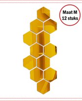 Hexagon plakspiegel - 80x70x40mm - 12 stuks - Wandspiegel zonder boren - Decoratieve goudkleurige plakspiegel