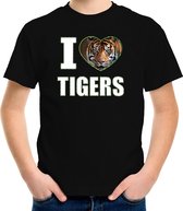 I love tigers t-shirt met dieren foto van een tijger zwart voor kinderen - cadeau shirt tijgers liefhebber L (146-152)