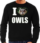 I love owls trui met dieren foto van een uil zwart voor dames - cadeau sweater uilen liefhebber XL