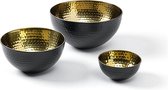 Voccelli bowls set van 3 stuks goud/zwart rvs 12,5/19,5/24cm hand gemaakt