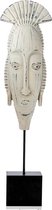 Ornament op voet - Staande woondecoratie - Masker Beeld - Deco - Beige - 34cm - Hout