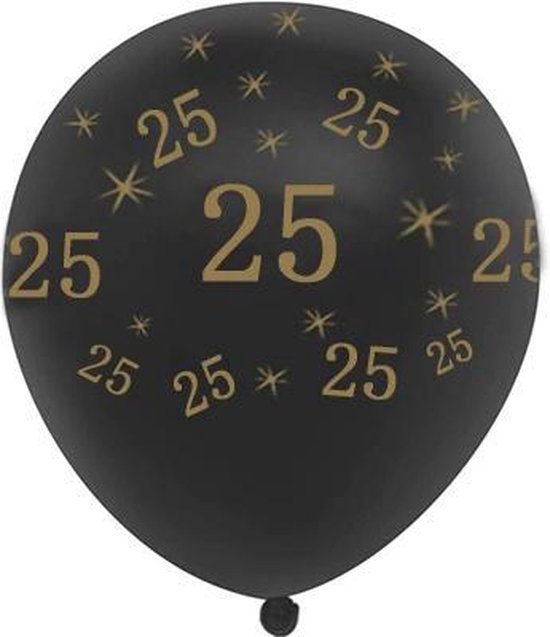 JDBOS ® 10 ballonnen (zwart) met gouden opdruk verjaardag 25 jaar