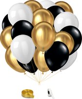 Goud, Zwart & Wit Helium Ballonnen met Lint - 24 stuks - Verjaardag Versiering - Decoratie